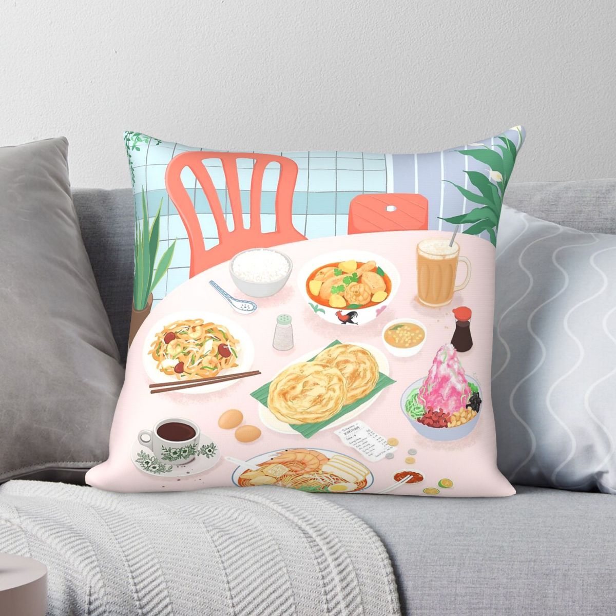 Home Decor Malaysia - Kopitiam Gıda Malezya Yastık Kılıfı Polyester