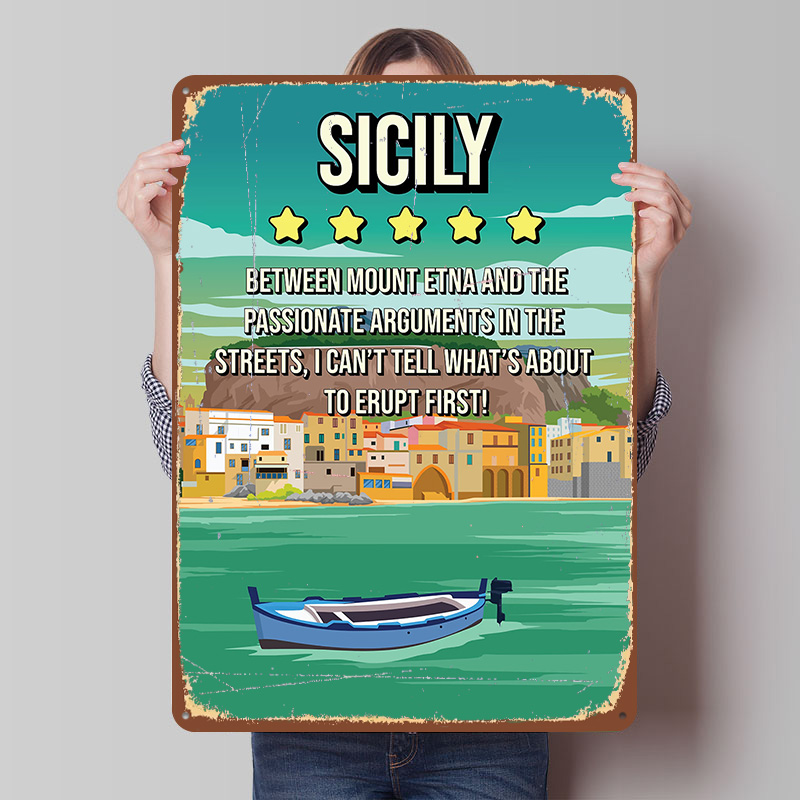 Review Home Decor - Sicilya Komik İnceleme Seyahat Baskılı Poster