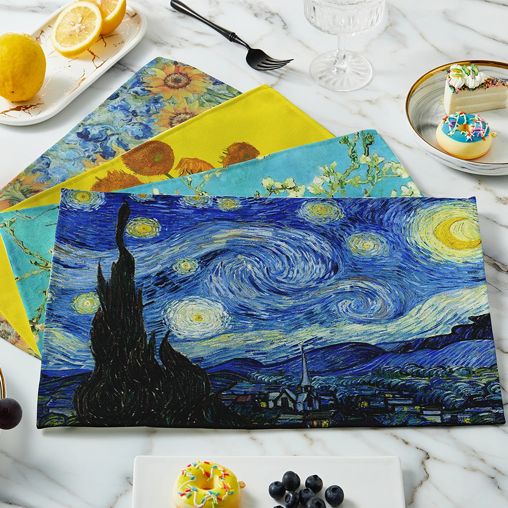 Linen Table Runner - Yeni Van Gogh Yağlıboya Masa Mat
