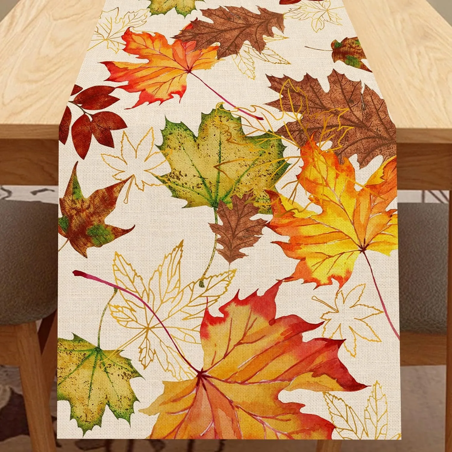 Linen Table Runner - Sonbahar Akçaağaç Desenli Masa Örtüsü, Çoklu