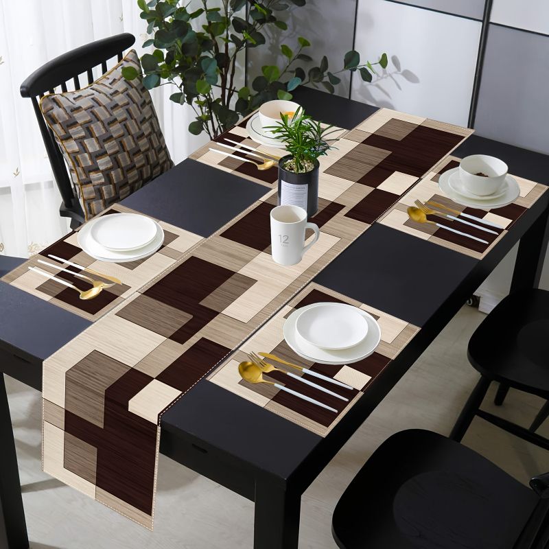 Linen Table Runner - VIKAMA Maillard Geometrik Stil Masa Örtüsü