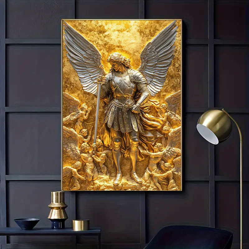 Home Decor Quirky - Başmelek Mikail Altın Melek Heykeli Duvar