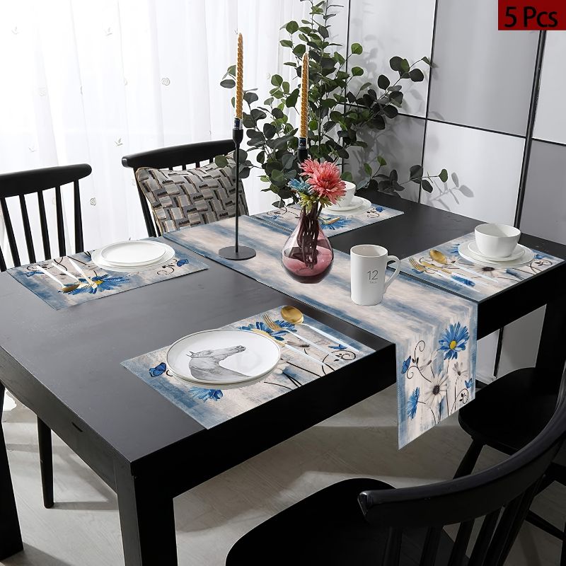 Linen Table Runner - VIKAMA Amerikan Country Çiçekli Masa Örtüsü