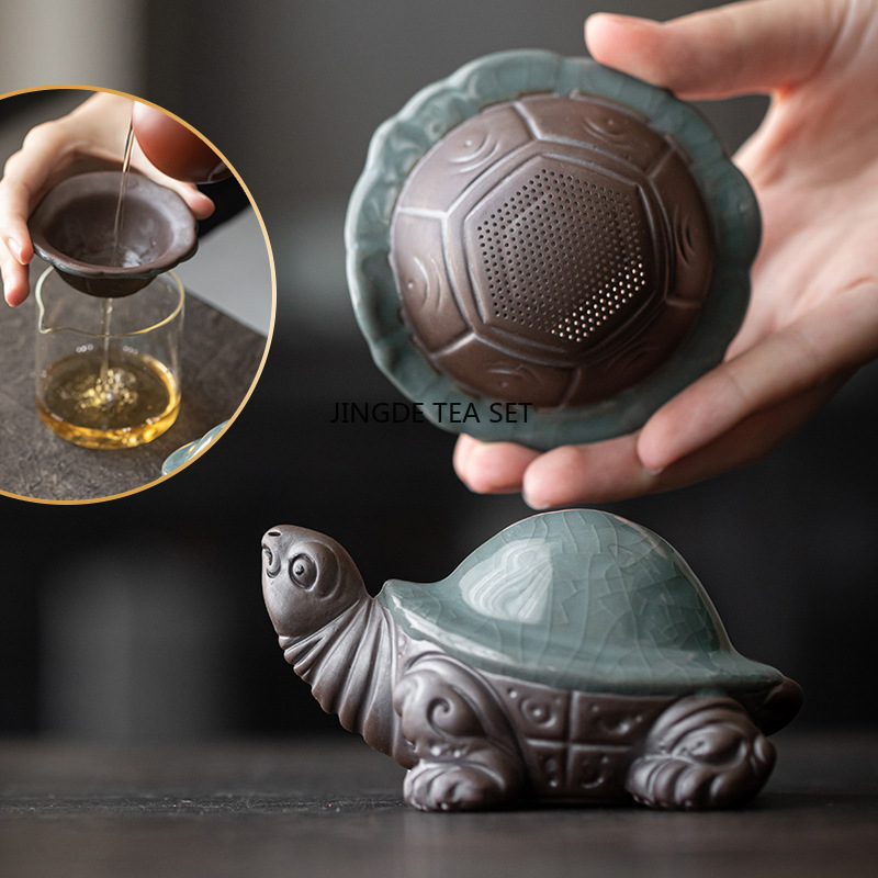 Home Decor Quirky - Seramik Kaplumbağa Çay Seti Filtresi Sevimli