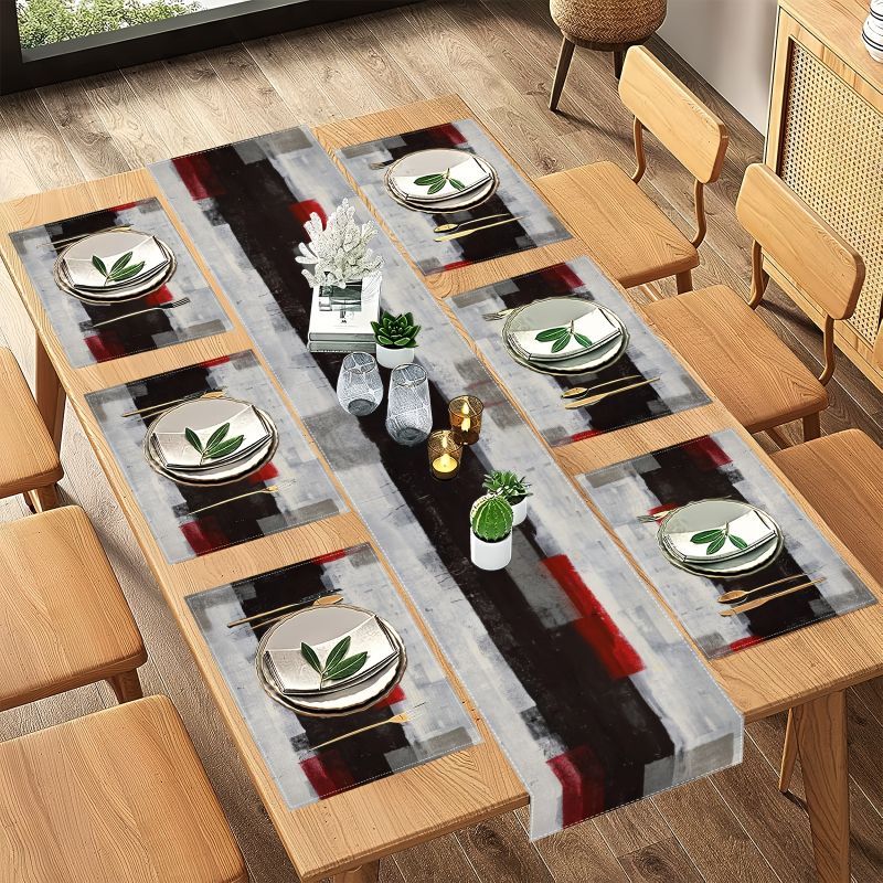 Modern Sanat Kontrastlı Soyut  - Linen Table Runner incelemesi ve fiyatı
