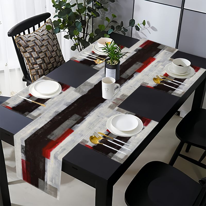 Modern Sanat Kontrastlı Soyut  - Linen Table Runner incelemesi ve fiyatı