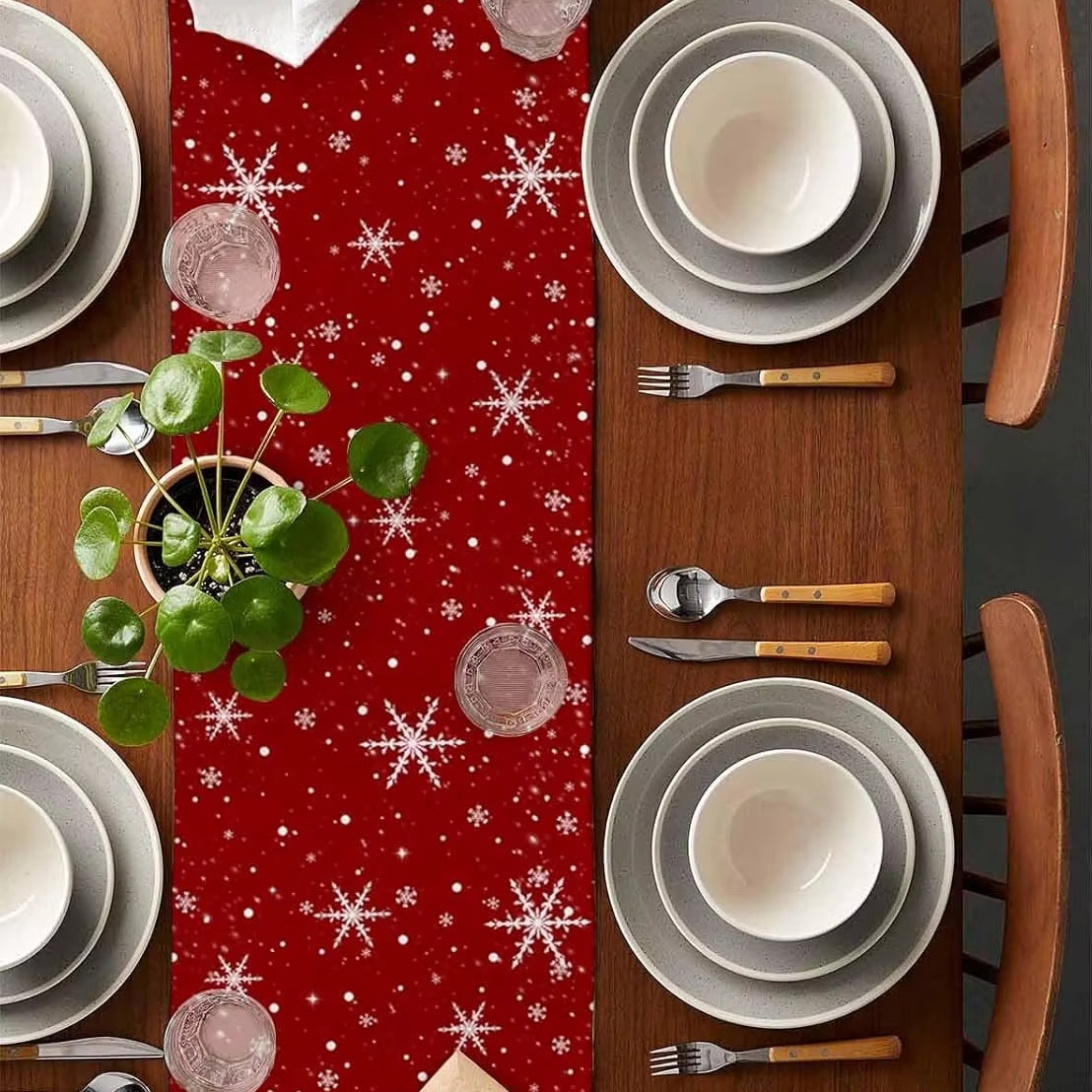 Kırmızı Masa Örtüsü Noel Ağacı - Linen Table Runner incelemesi ve fiyatı